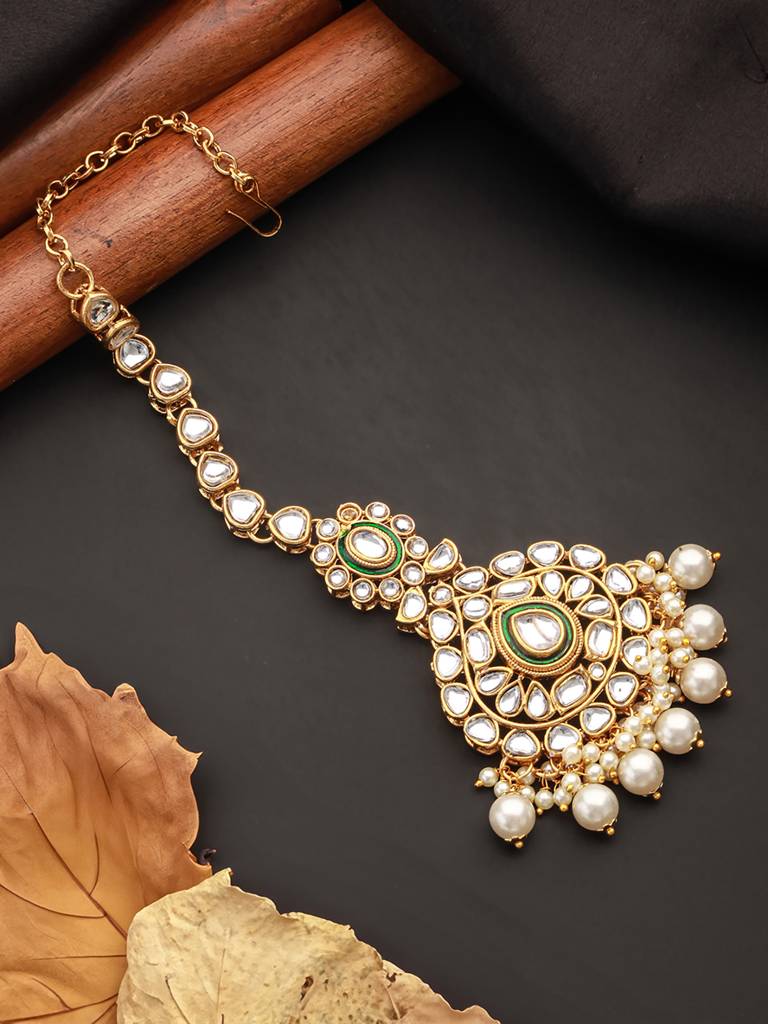 Gold-Plated Kundan Studded Maang Tikka Head Jewellery : MTK-JS24-11075