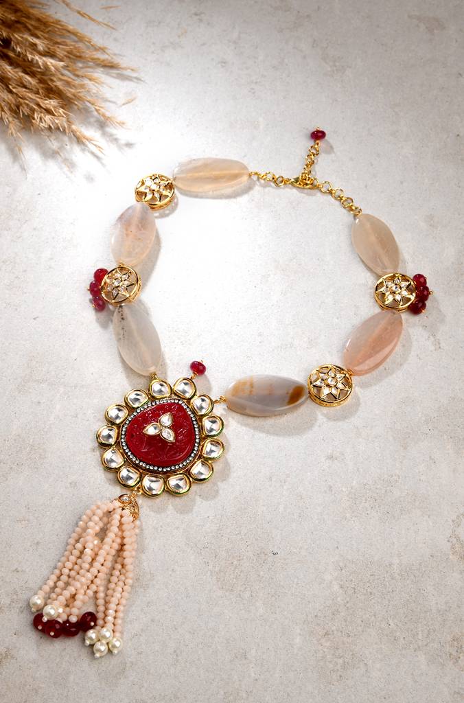 Multi Colour Agate Necklace With Polki
