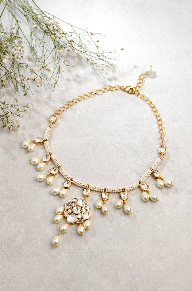 Pearl Necklace With Kundan Polki