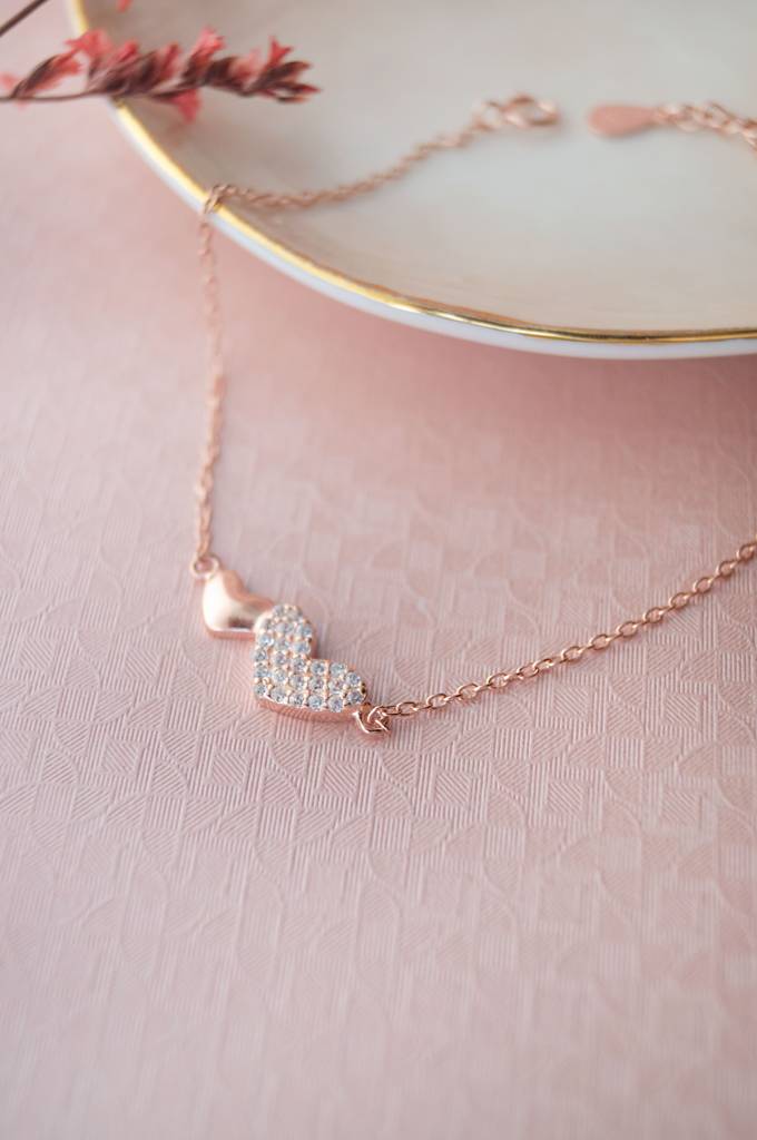 Mannash Connecting Hearts Rose Gold Plated Sterling Silver Chain Bracelet : MZRBC178D1722