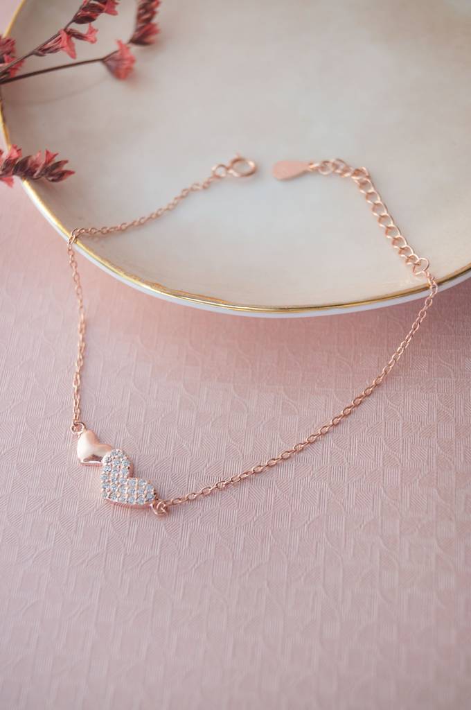 Mannash Connecting Hearts Rose Gold Plated Sterling Silver Chain Bracelet : MZRBC178D1722