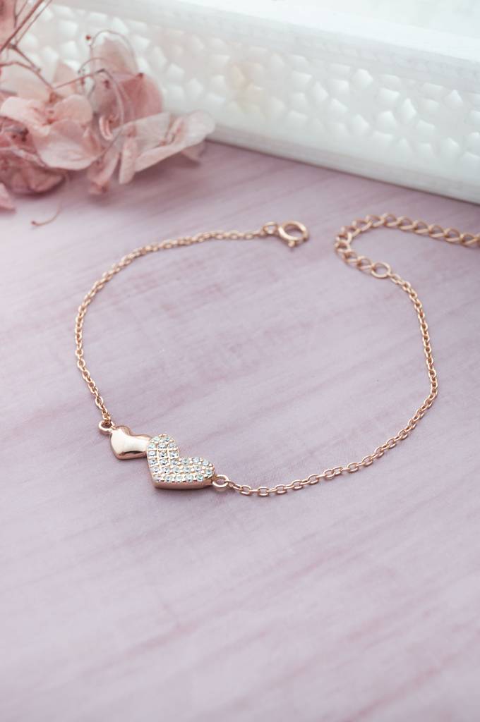 Mannash Connecting Hearts Rose Gold Plated Sterling Silver Chain Bracelet : MZRBC178D1722