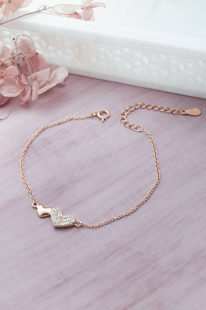 Mannash Connecting Hearts Rose Gold Plated Sterling Silver Chain Bracelet : MZRBC178D1722