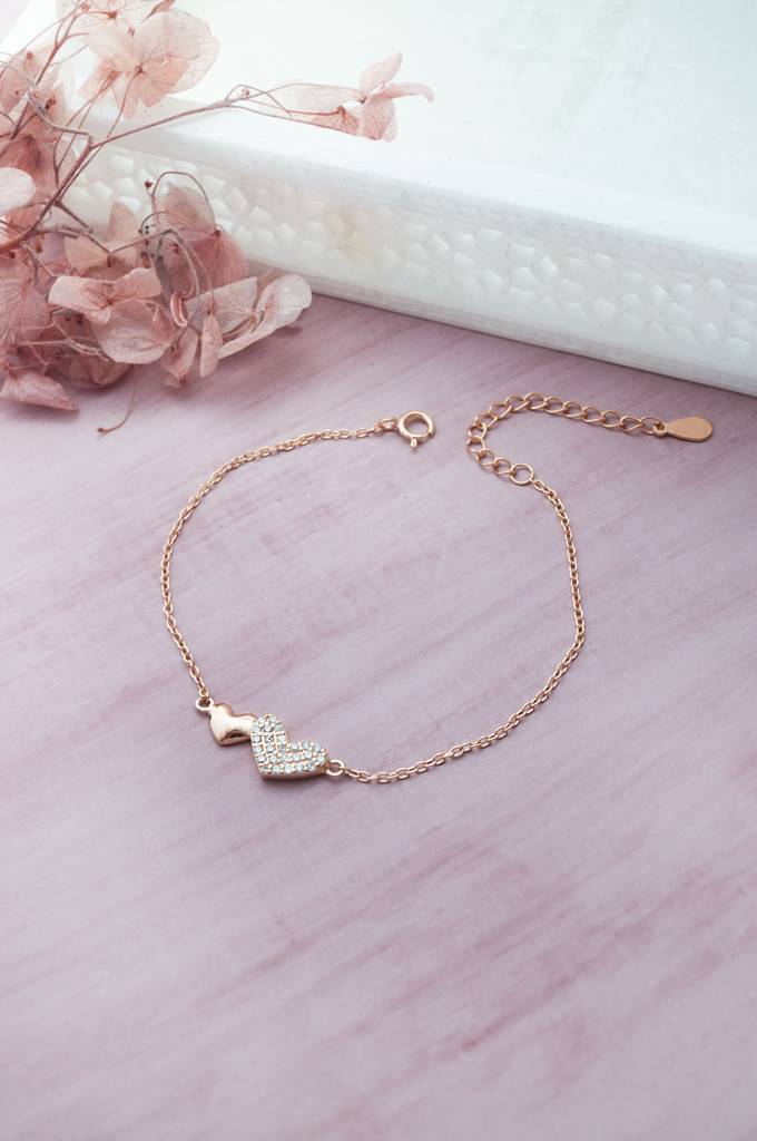 Mannash Connecting Hearts Rose Gold Plated Sterling Silver Chain Bracelet : MZRBC178D1722