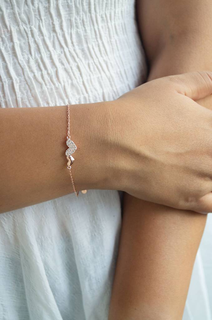 Mannash Connecting Hearts Rose Gold Plated Sterling Silver Chain Bracelet : MZRBC178D1722