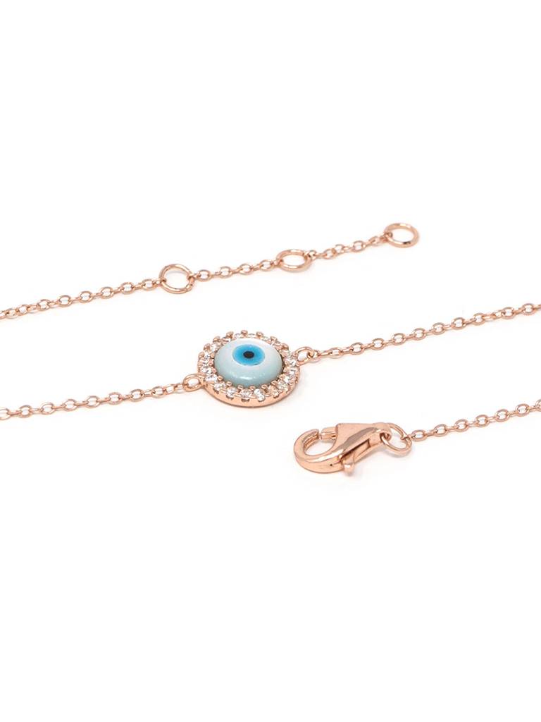 Mannash Halo Evil Eye Rose Gold Plated 925 Sterling Silver Chain Bracelet