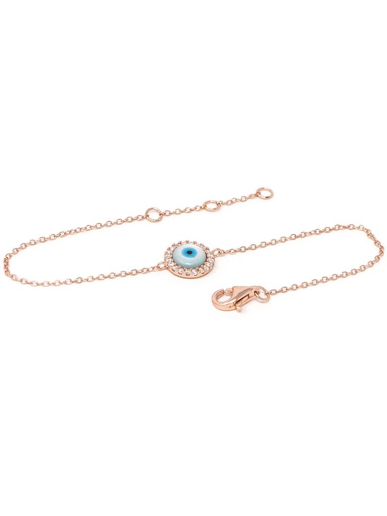 Mannash Halo Evil Eye Rose Gold Plated 925 Sterling Silver Chain Bracelet