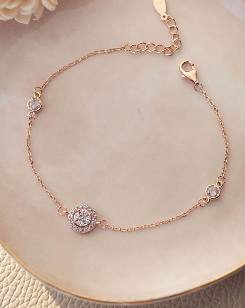 Minimal Cluster Rose Gold Plated Sterling Silver Chain Bracelet : MZRBC403D913