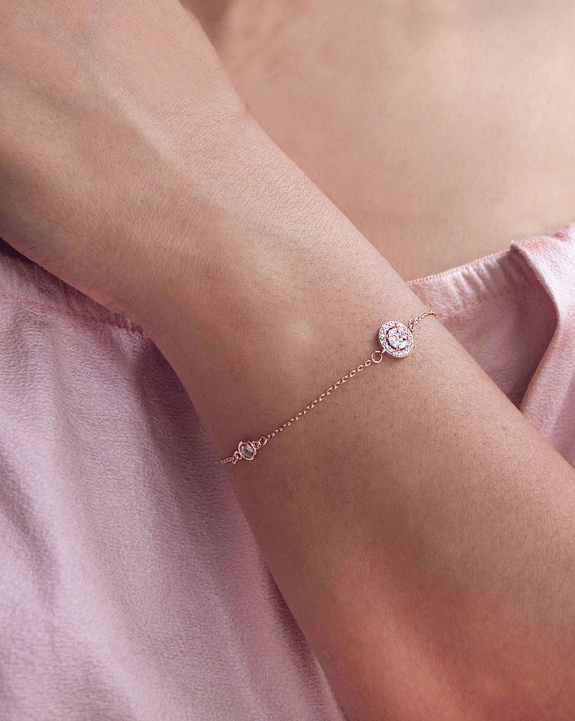 Minimal Cluster Rose Gold Plated Sterling Silver Chain Bracelet : MZRBC403D913