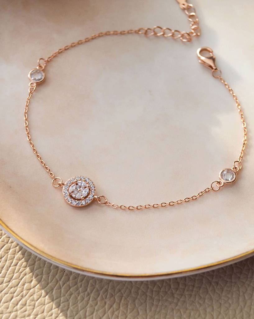 Minimal Cluster Rose Gold Plated Sterling Silver Chain Bracelet : MZRBC403D913