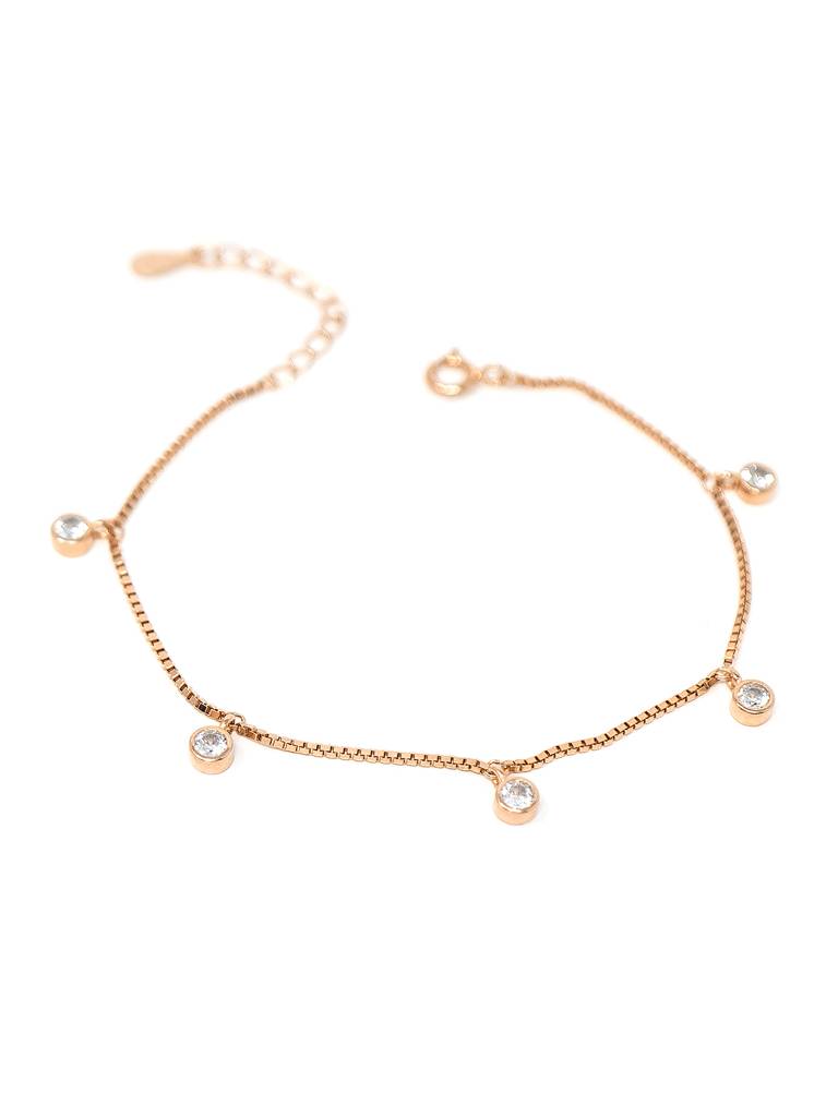 Charming Solitaire Charms Rose Gold Plated Sterling Silver Chain Bracelet : MZRBC552D1314
