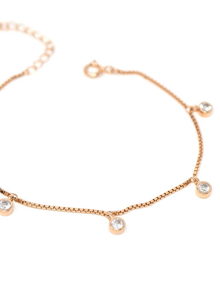 Charming Solitaire Charms Rose Gold Plated Sterling Silver Chain Bracelet : MZRBC552D1314