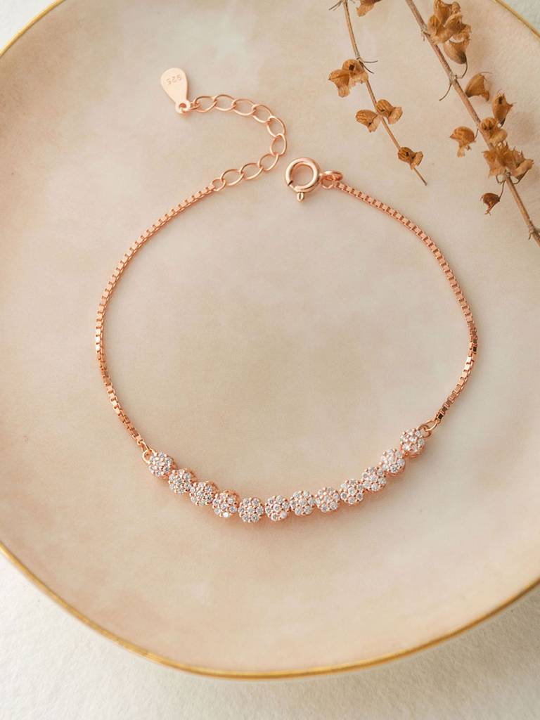 Blinging Clusters Rose Gold Plated Sterling Silver Chain Bracelet : MZRBC553D1315