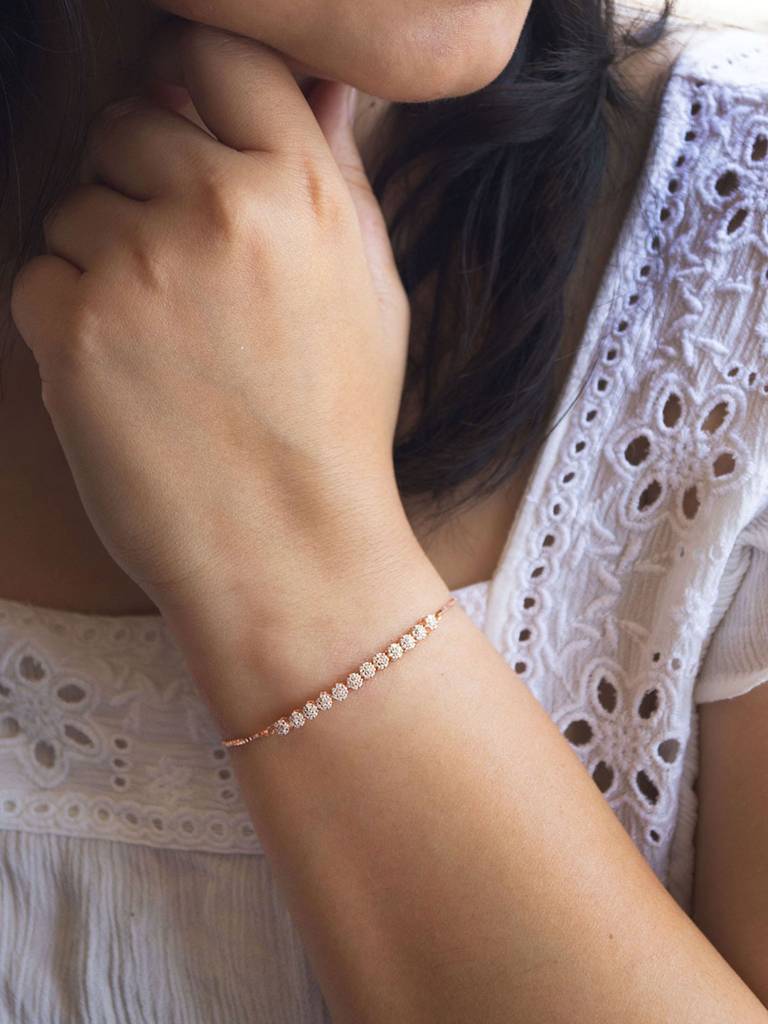 Blinging Clusters Rose Gold Plated Sterling Silver Chain Bracelet : MZRBC553D1315