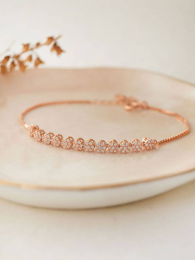 Blinging Clusters Rose Gold Plated Sterling Silver Chain Bracelet : MZRBC553D1315