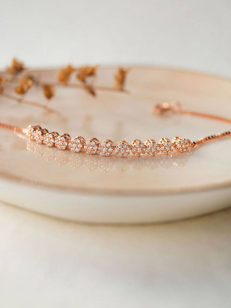 Blinging Clusters Rose Gold Plated Sterling Silver Chain Bracelet : MZRBC553D1315
