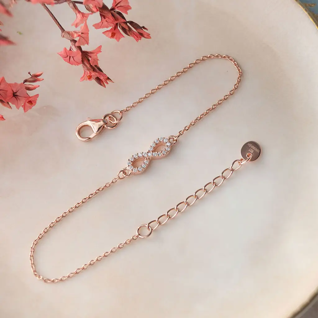 Pretty Tiny Infinity Rose Gold Plated Sterling Silver Chain Bracelet : MZRBC620D1480