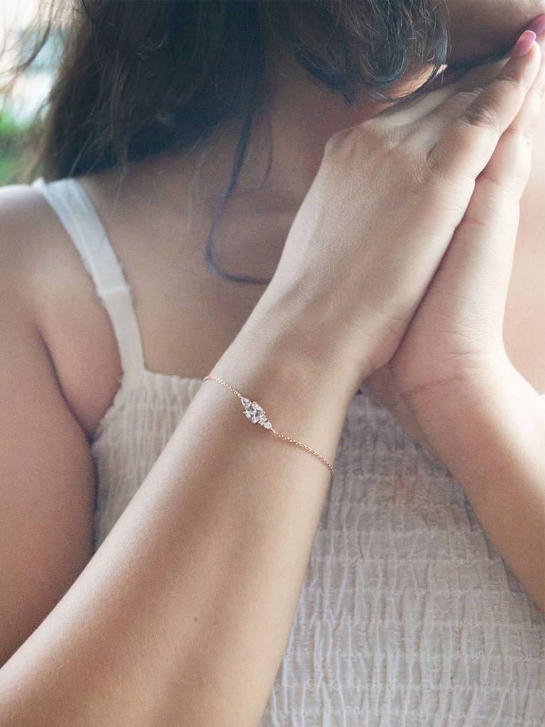 Mannash Pretty Princess Solitiare Rose Gold Plated Sterling Silver Chain Bracelet : MZRBC685D1656