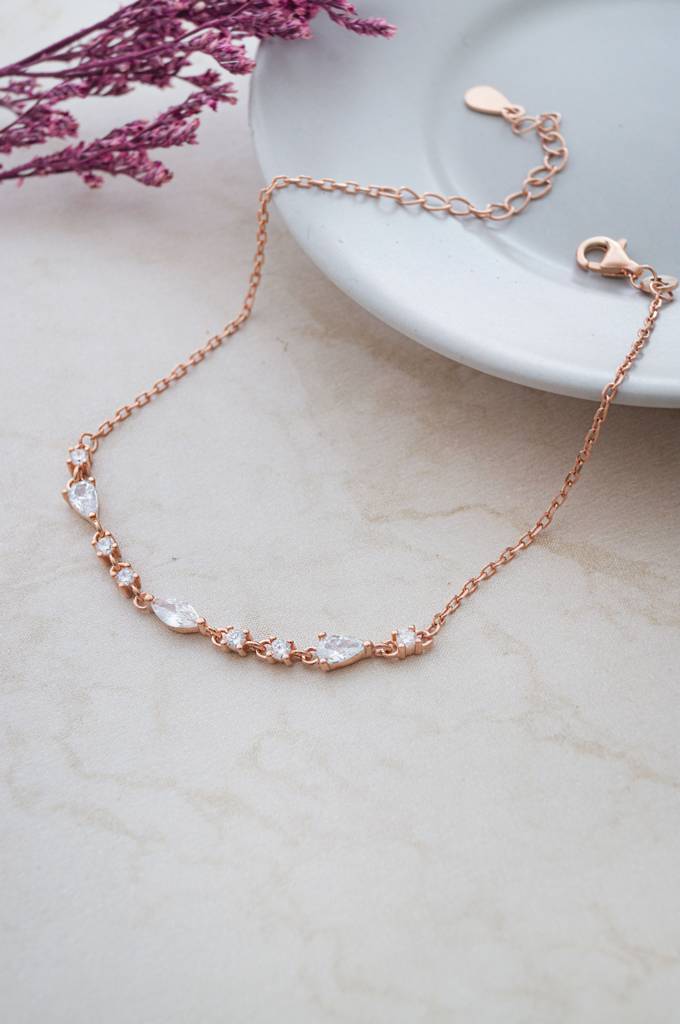 Sleek Ornate Rose Gold Plated Sterling Silver Chain Bracelet : MZRBC812D1919