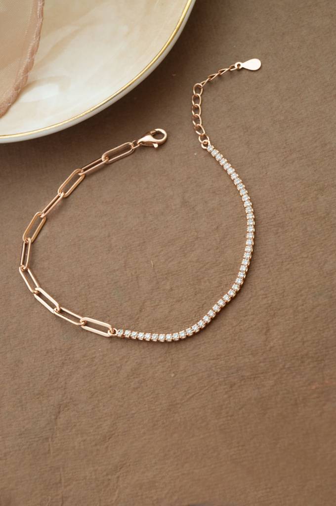 Mannash Paper Clip Chain With Eternity Rose Gold Plated Sterling Silver Chain Bracelet : MZRBC843D1964