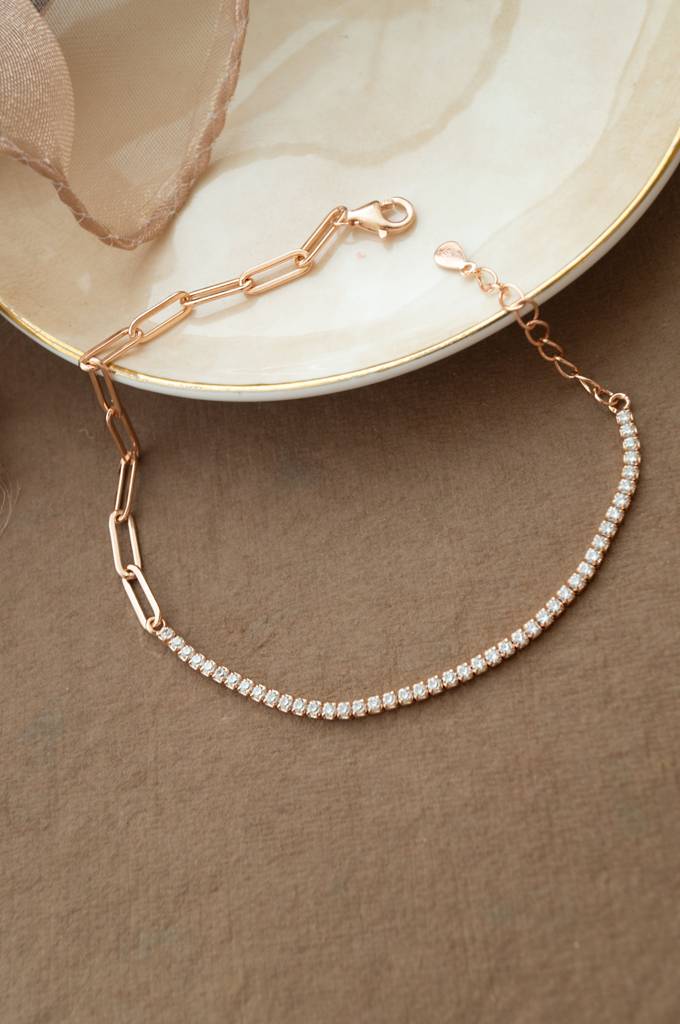 Mannash Paper Clip Chain With Eternity Rose Gold Plated Sterling Silver Chain Bracelet : MZRBC843D1964