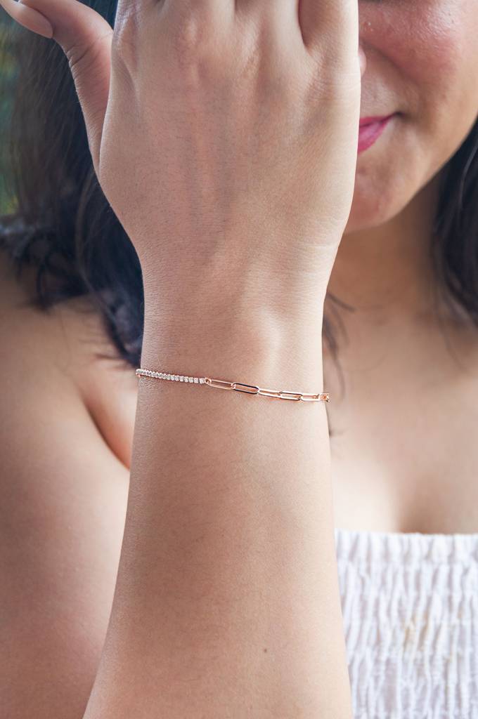 Mannash Paper Clip Chain With Eternity Rose Gold Plated Sterling Silver Chain Bracelet : MZRBC843D1964