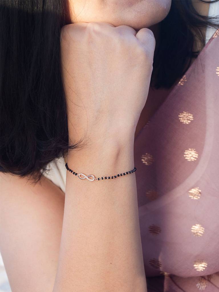 Together Till Infinity Rose Gold Plated Sterling Silver Mangalsutra Bracelet : MZRBM867D2002