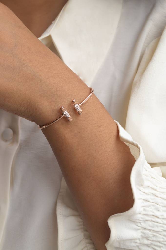Shimmering Bar Rose Gold Plated Sterling Silver Adjustable Bracelet : MZRBO437D1005