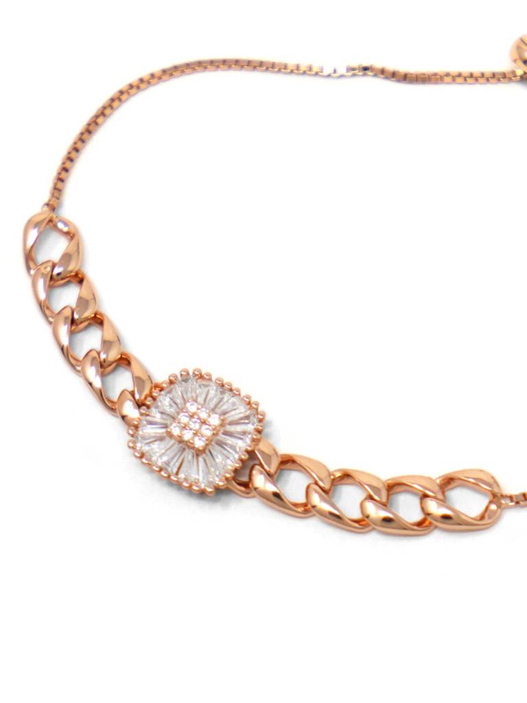 Elegant Cuban Rose Gold Plated Chain Sterling Silver Pull Chain Adjustable Bracelet : MZRBP683D1654