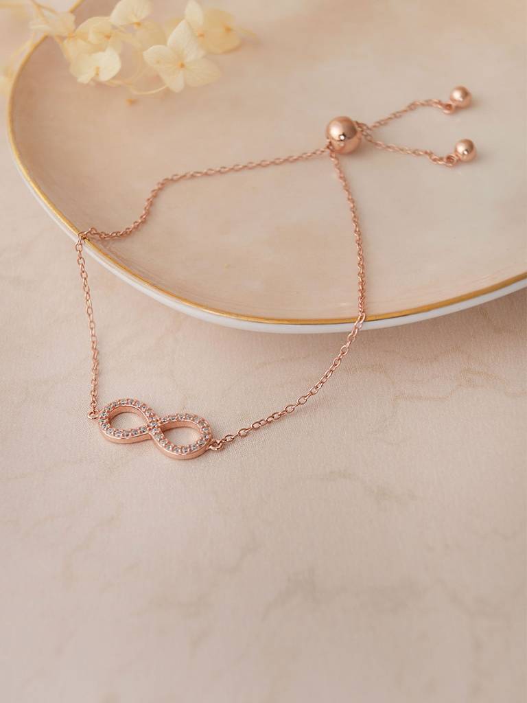 Mannash Minimal Infinity Rose Gold Plated Sterling Silver Pull Chain Adjustable Bracelet : MZRBP689D1660