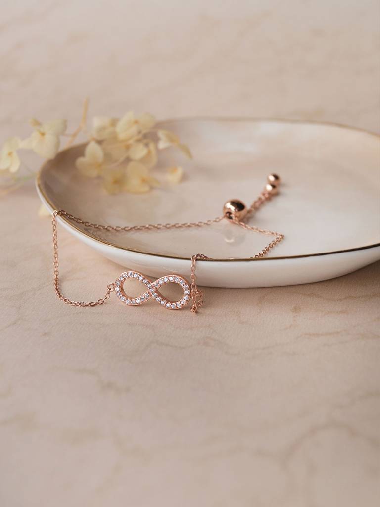 Mannash Minimal Infinity Rose Gold Plated Sterling Silver Pull Chain Adjustable Bracelet : MZRBP689D1660