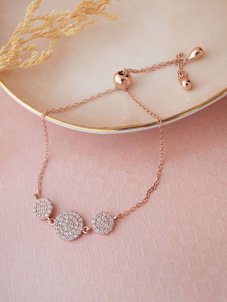 Mannash Circles Arm Candy Rose Gold Plated Sterling Silver Pull Chain Adjustable Bracelet : MZRBP753D1751