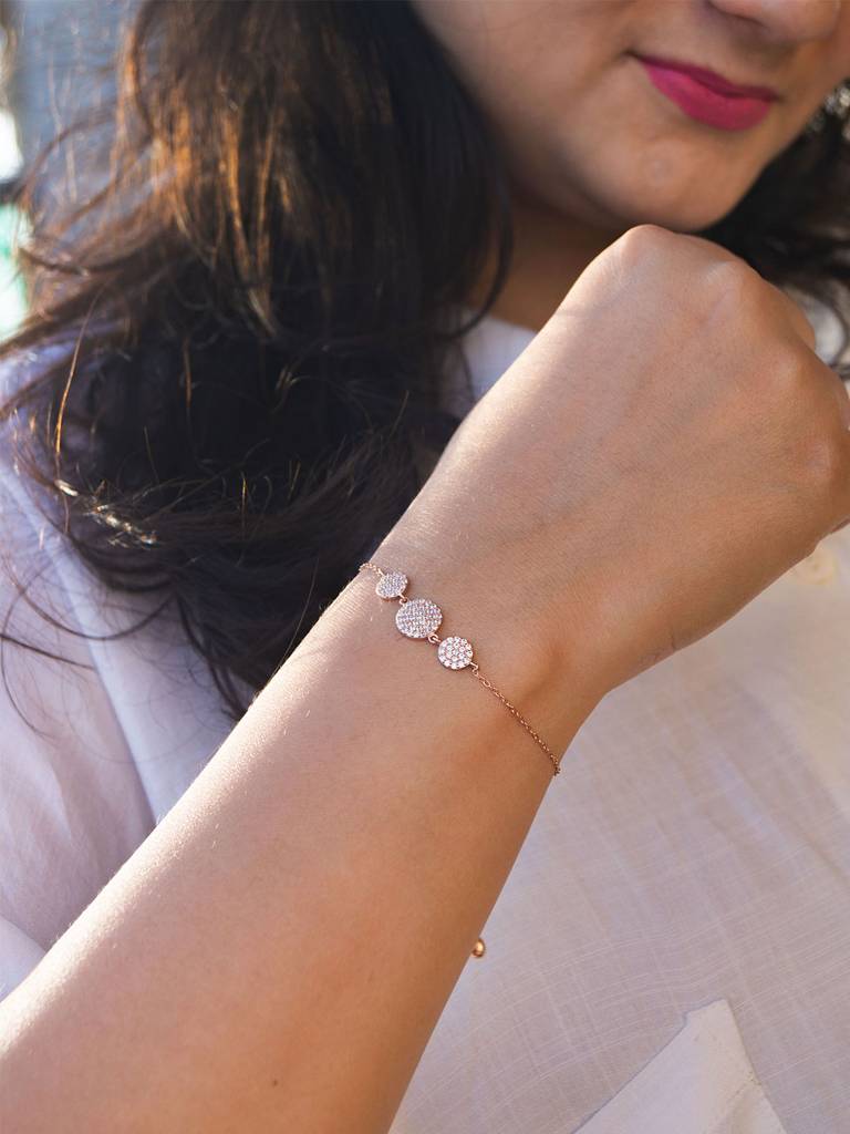 Mannash Circles Arm Candy Rose Gold Plated Sterling Silver Pull Chain Adjustable Bracelet : MZRBP753D1751