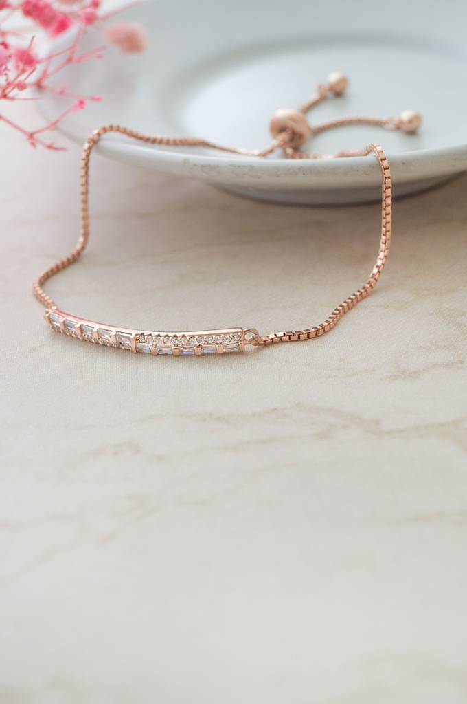 Baguetty Bar Rose Gold Plated Sterling Silver Adjustable Bracelet : MZRBP780D1833