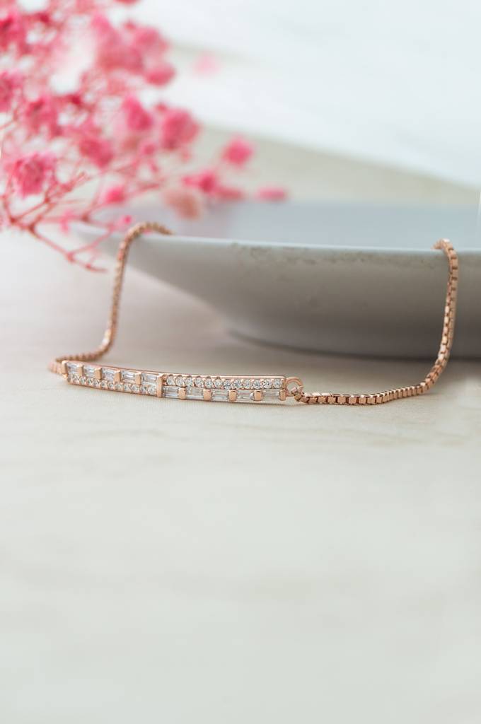 Baguetty Bar Rose Gold Plated Sterling Silver Adjustable Bracelet : MZRBP780D1833