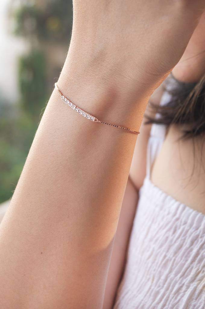 Baguetty Bar Rose Gold Plated Sterling Silver Adjustable Bracelet : MZRBP780D1833