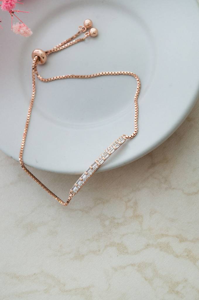 Baguetty Bar Rose Gold Plated Sterling Silver Adjustable Bracelet : MZRBP780D1833