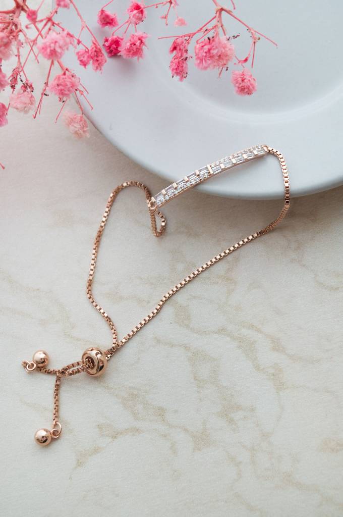 Baguetty Bar Rose Gold Plated Sterling Silver Adjustable Bracelet : MZRBP780D1833