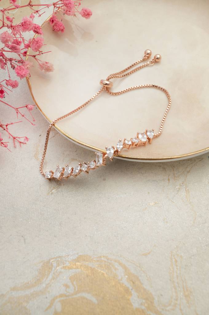 Randomly Blinging Rose Gold Plated Sterling Silver Adjustable Bracelet : MZRBP782D1836