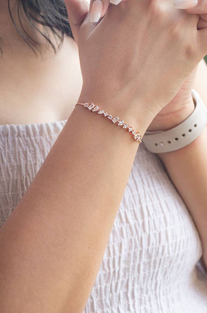Randomly Blinging Rose Gold Plated Sterling Silver Adjustable Bracelet : MZRBP782D1836