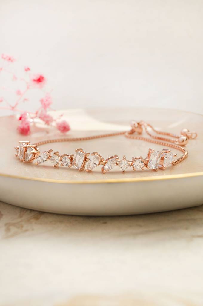 Randomly Blinging Rose Gold Plated Sterling Silver Adjustable Bracelet : MZRBP782D1836