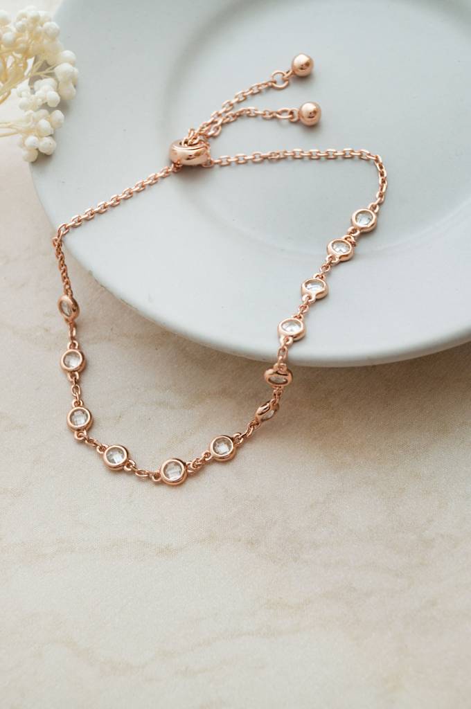 Stationed Shine Rose Gold Plated Sterling Silver Adjustable Bracelet : MZRBP783D1837