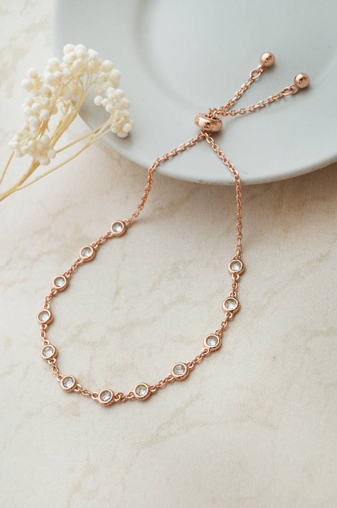 Stationed Shine Rose Gold Plated Sterling Silver Adjustable Bracelet : MZRBP783D1837