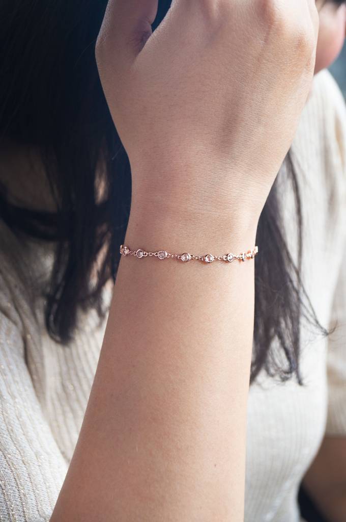 Stationed Shine Rose Gold Plated Sterling Silver Adjustable Bracelet : MZRBP783D1837