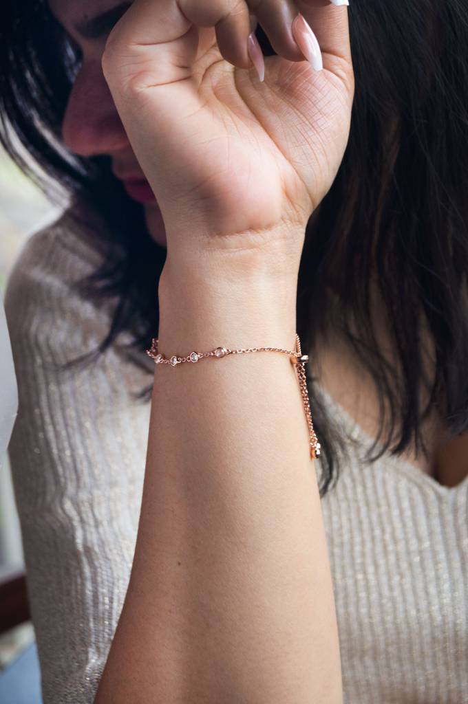 Stationed Shine Rose Gold Plated Sterling Silver Adjustable Bracelet : MZRBP783D1837