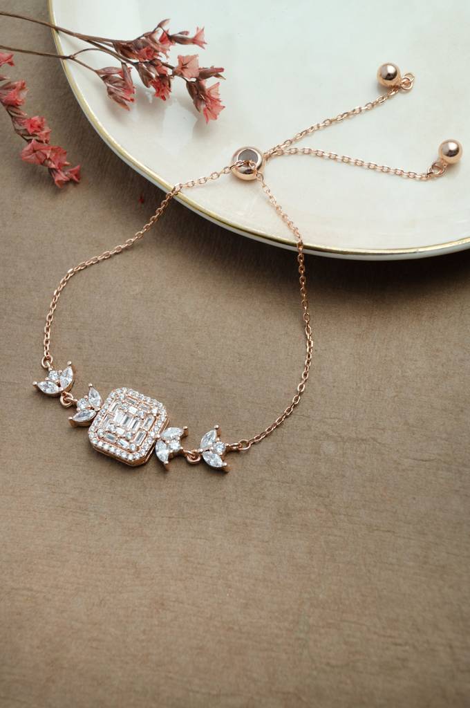 Mannash Sparkling Garden Rose Gold Plated Sterling Silver Adjustable Bracelet : MZRBP815D1923