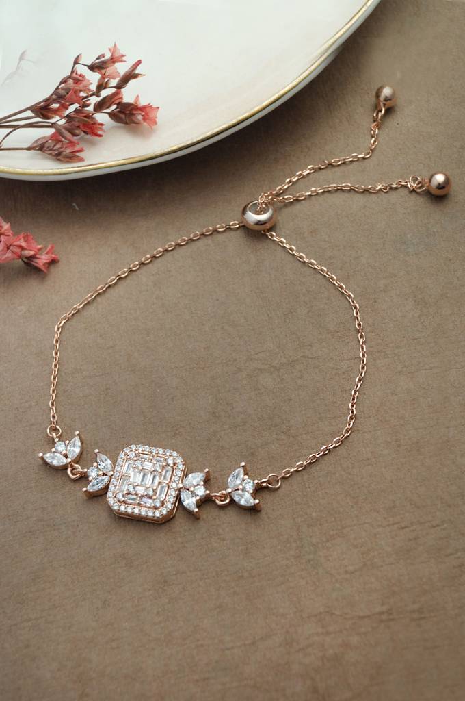 Mannash Sparkling Garden Rose Gold Plated Sterling Silver Adjustable Bracelet : MZRBP815D1923
