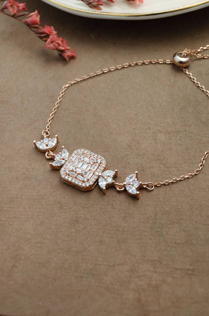 Mannash Sparkling Garden Rose Gold Plated Sterling Silver Adjustable Bracelet : MZRBP815D1923