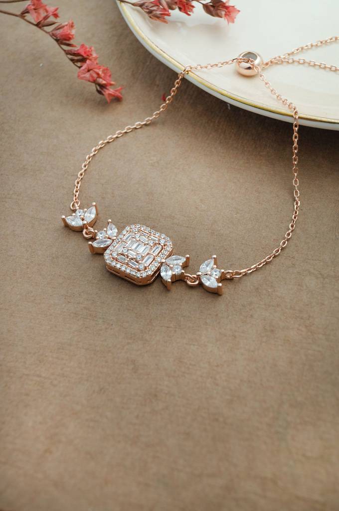 Mannash Sparkling Garden Rose Gold Plated Sterling Silver Adjustable Bracelet : MZRBP815D1923