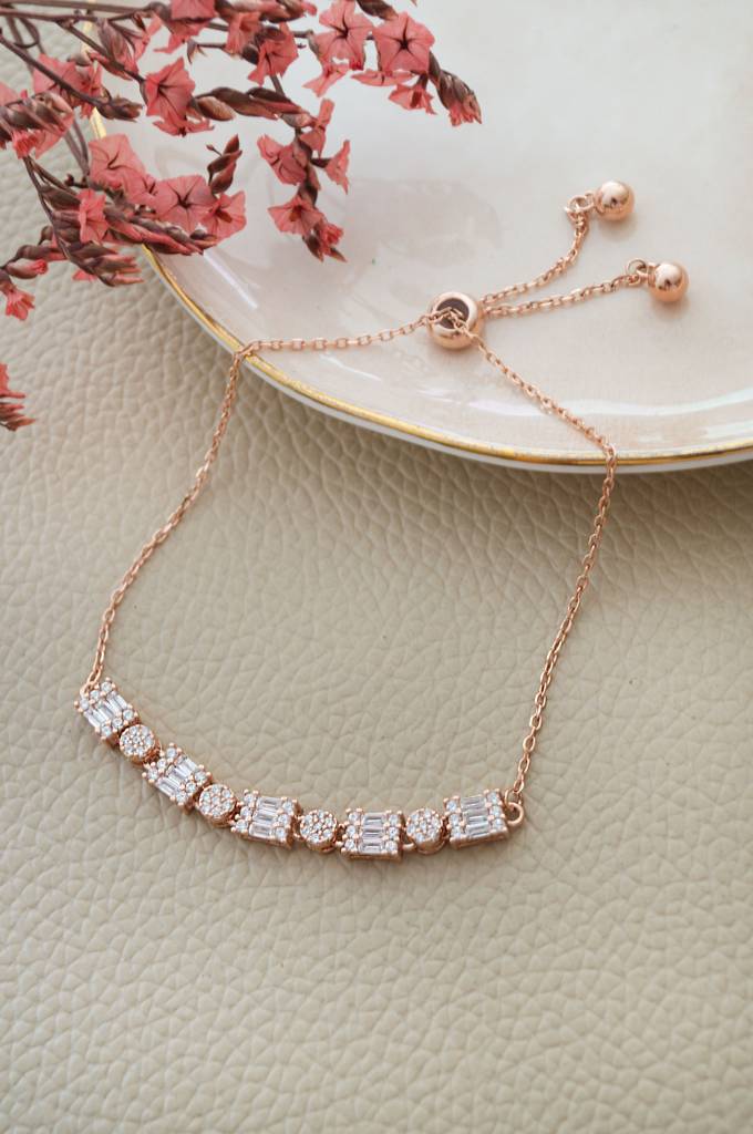 Geometric Glam Rose Gold Plated Sterling Silver Adjustable Bracelet : MZRBP817D1925